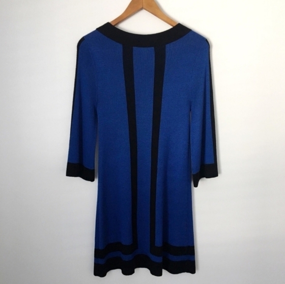 Alice + Olivia Royal Blue Knit Shift Dress Black Trim Viscose Wool Blend XS - Picture 3 of 7